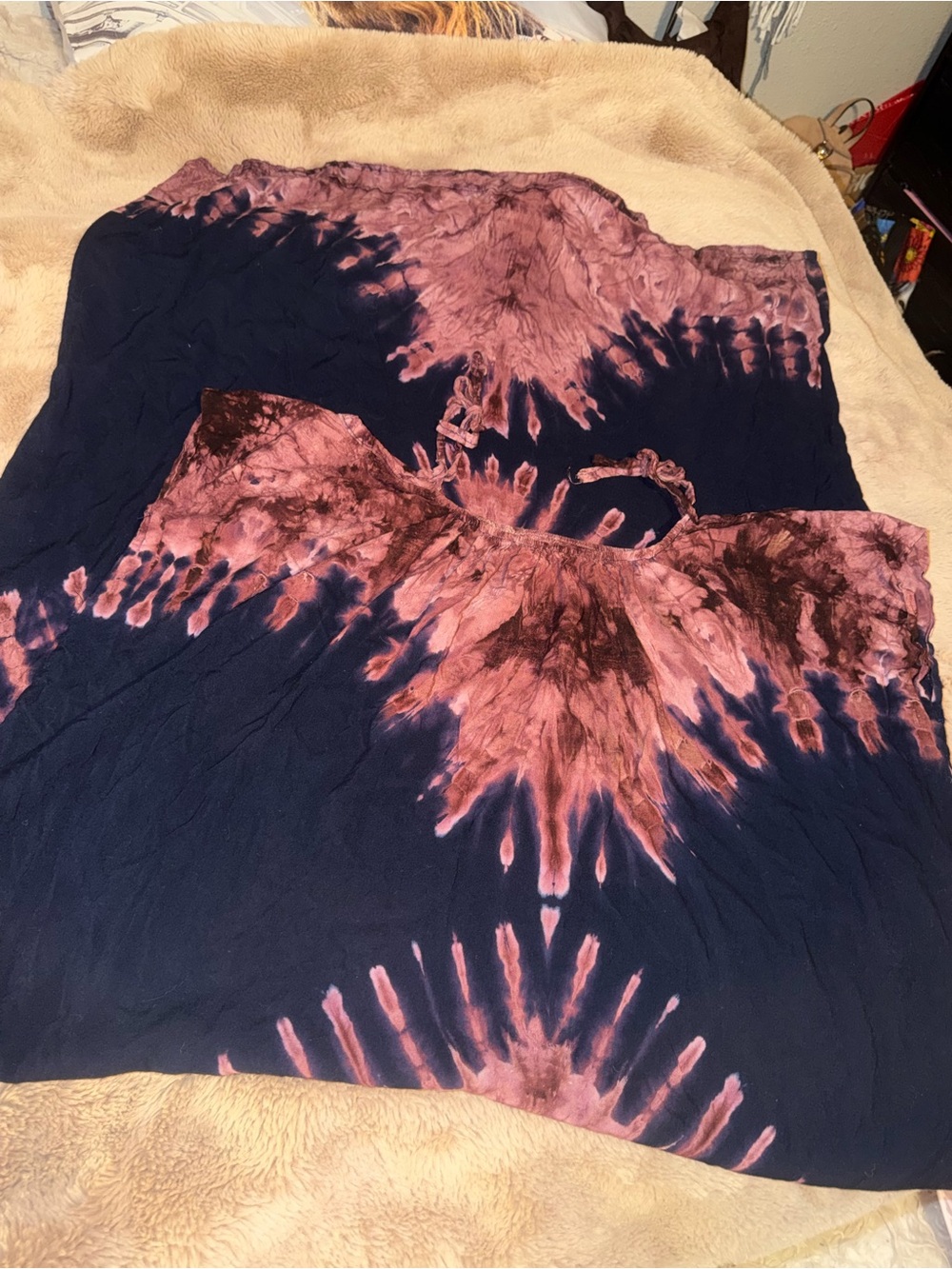 Tie-Dye Navy and Mauve Maxi Dress - Women's Flowing Summer Dress